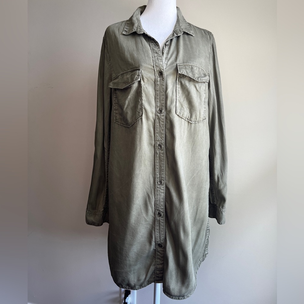 &Denim Women’s Size 10 Olive Green Button-Up Tunic Dress